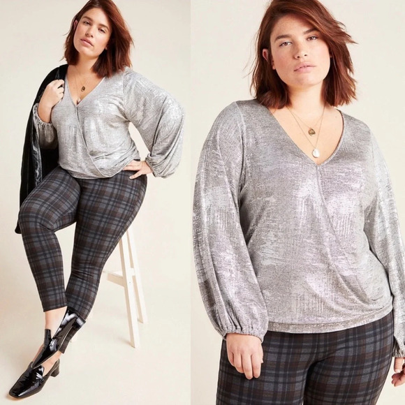 Anthropologie Carys Dolman Silver Metallic Sz 1XL - Picture 1 of 9